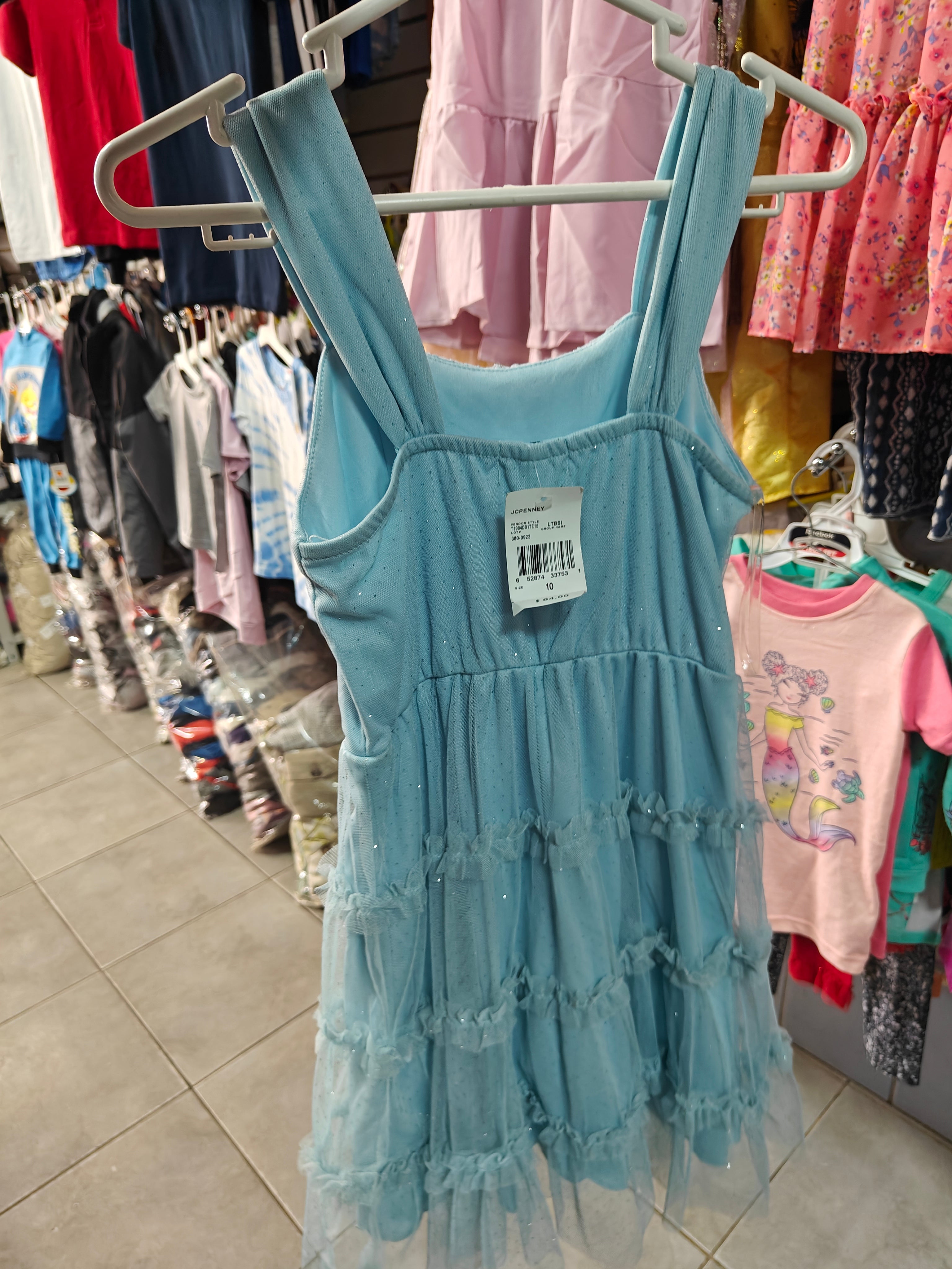 Vestido de Fiesta Speechless Kids – Azul Pastel con Brillos y Volantes