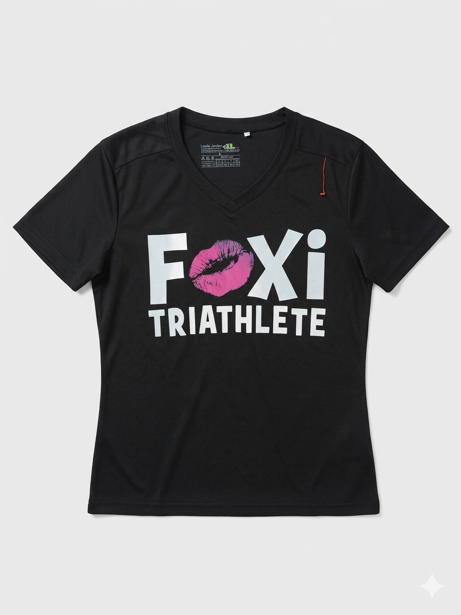 Polera Deportiva Mujer Foxi Triathlete Talla L | Cuello en V Color Negro – Tejido Transpirable de Secado Rápido