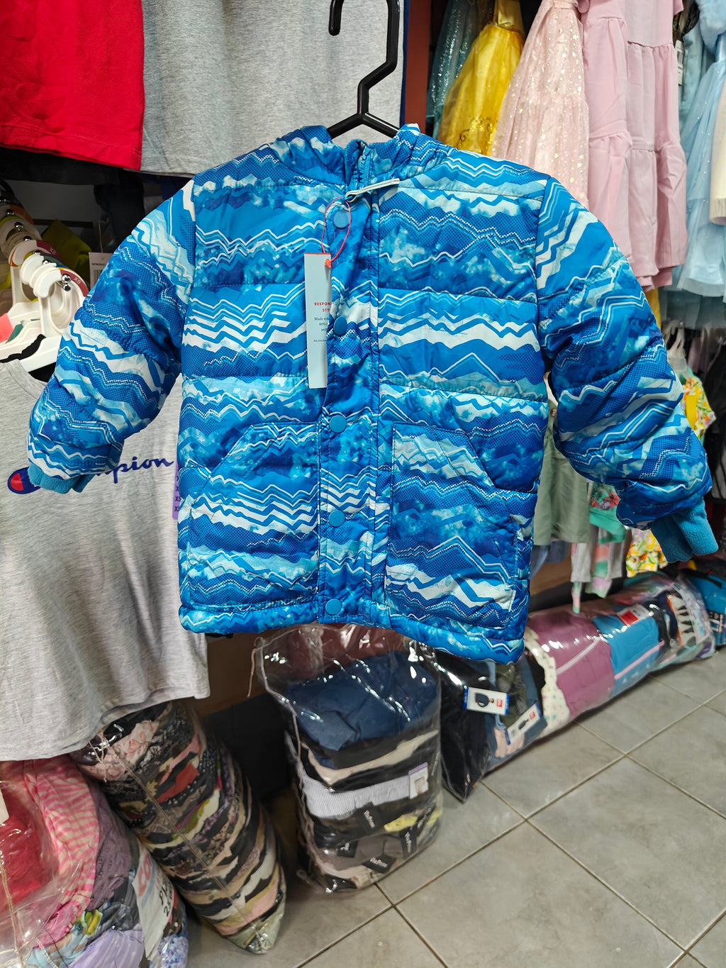 Chamarra Puffer con Capucha Cat & Jack™ para Niño - Estampado Zig-Zag Azul - Talla 2T