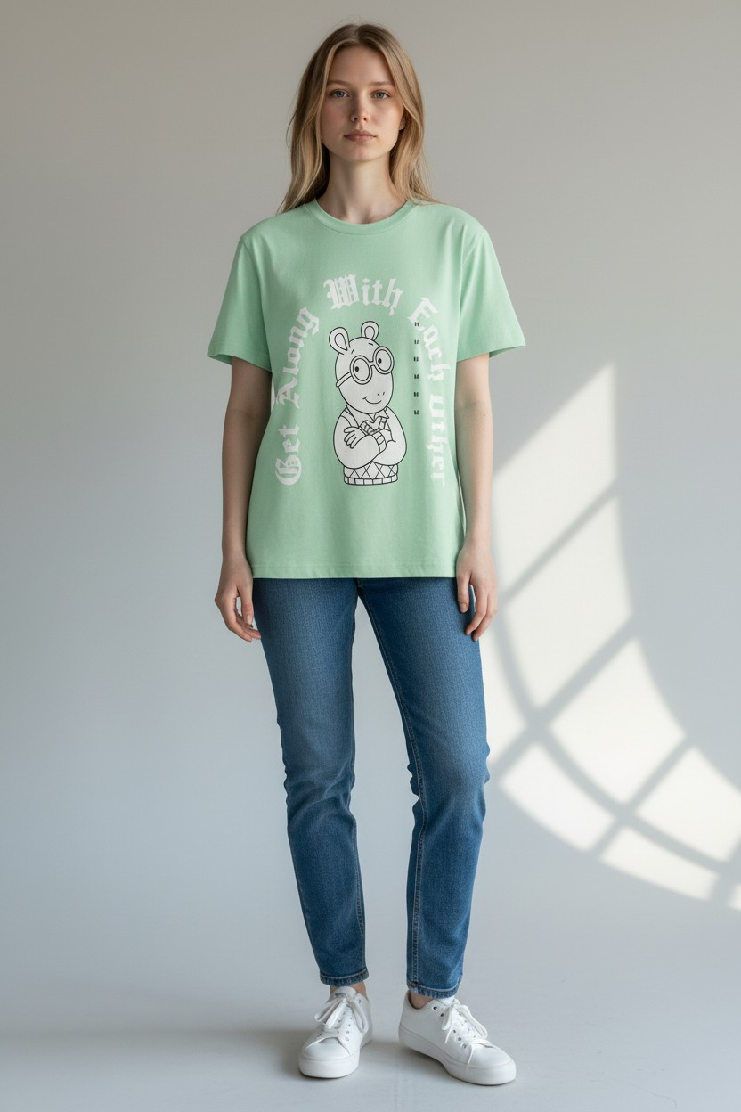 Polera Arthur "Get Along With Each Other" Talla M | Verde Menta – Algodón Soft-Touch | Edición Especial Nostalgia