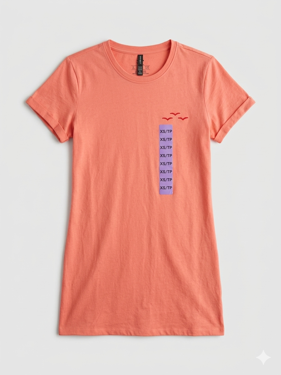 Polera Vestido Cotton On Mujer Talla XS | Color Salmón con Bordado de Aves – Algodón Suave de Verano