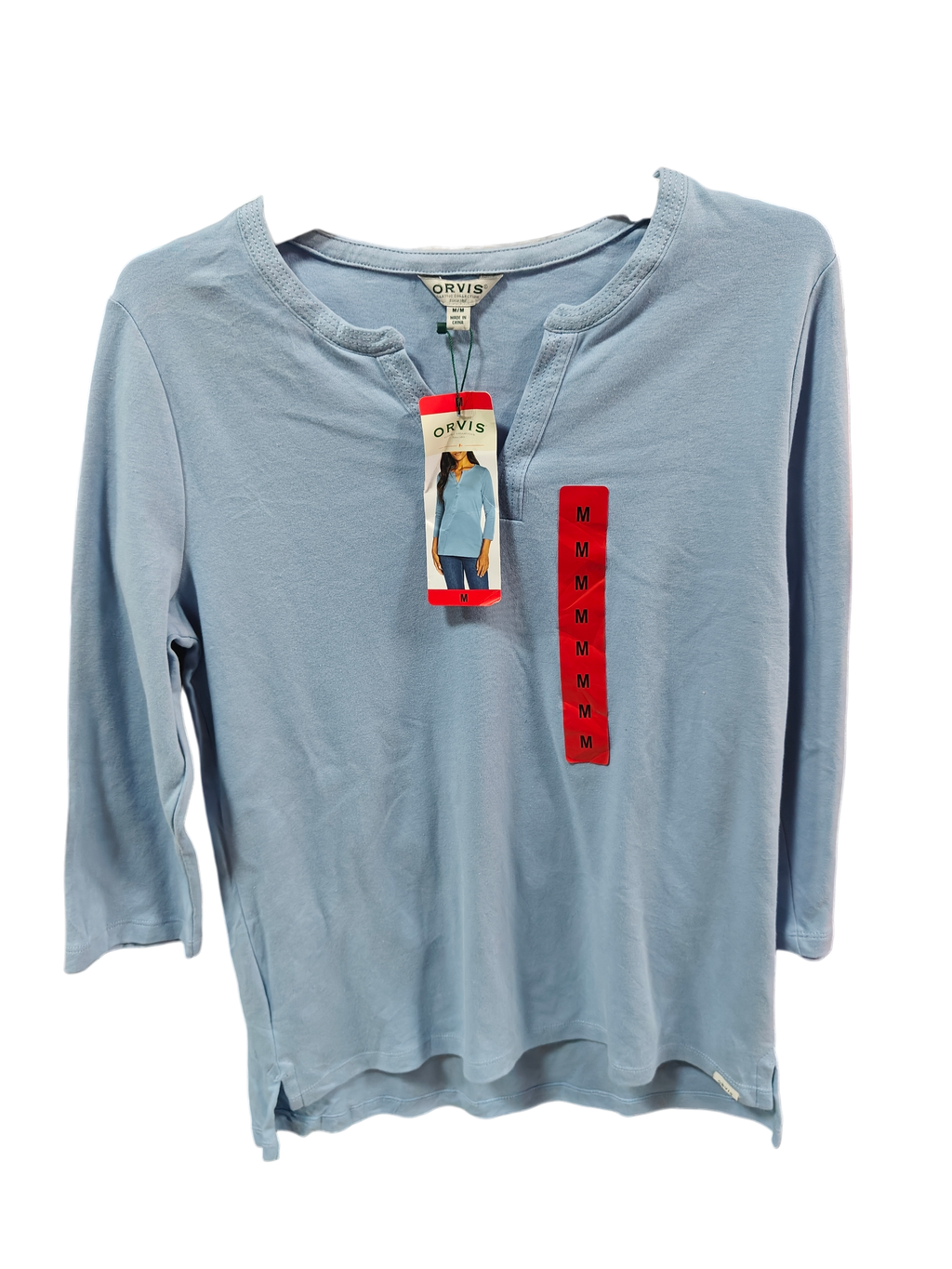 Polera Celeste Pastel de Suave Textura - Cuello Henley y Manga 3/4