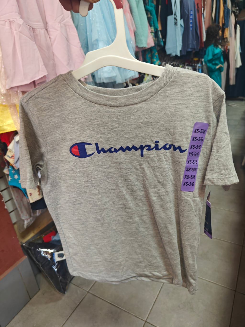 Polera Champion Classic Script - Gris Melange para Niño (Original)