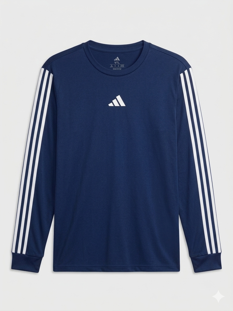 Polera Manga Larga adidas Niño Talla 18 años | Azul Navy con 3 Tiras Icónicas – Tejido de Alto Rendimiento
