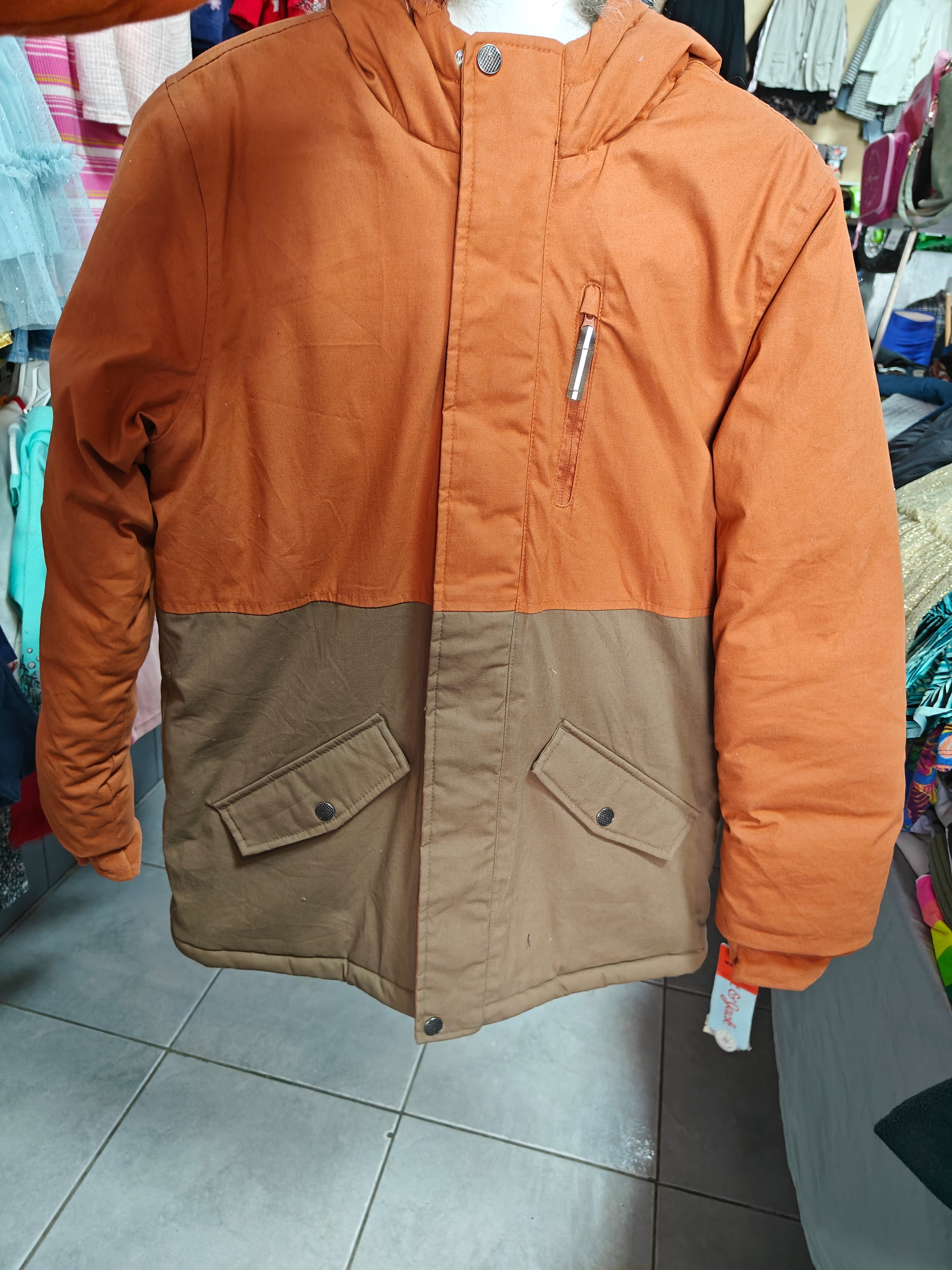 Chamarra Térmica Cat & Jack – Estilo Parka Bicolor (Naranja/Café) talla 12/14 años