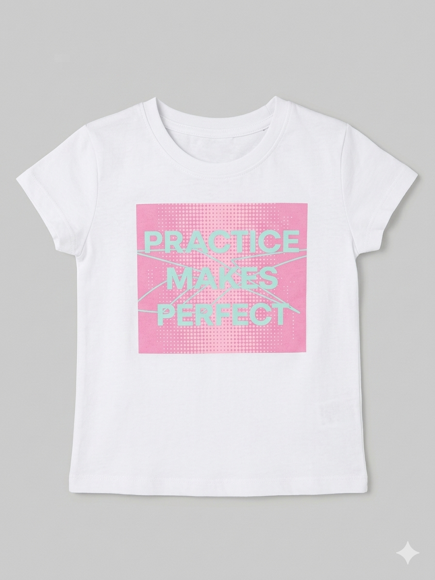 Polera Gap Kids – Edición "Practice Makes Perfect" Gráfico Pop – Blanca talla 7 años