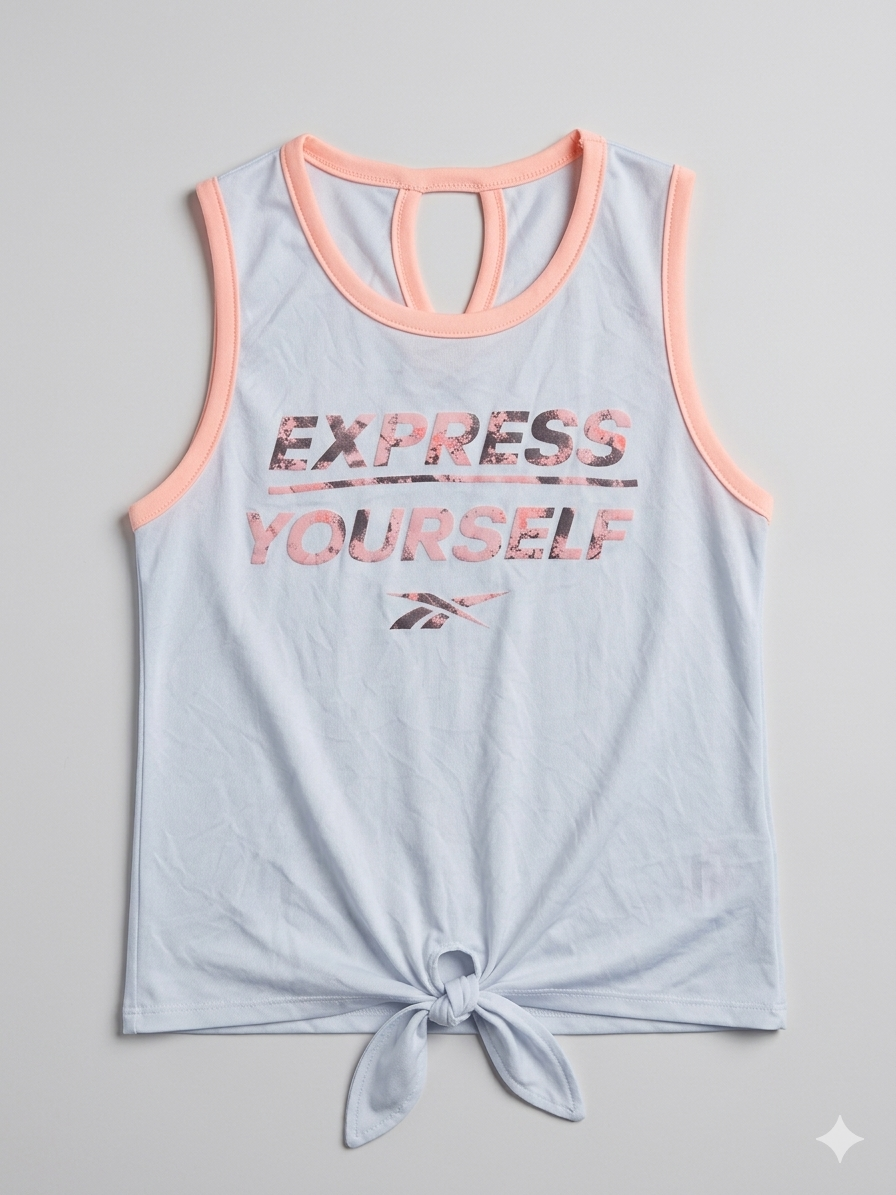 Bividí Reebok Kids con Nudo Frontal – Edición "Express Yourself" – Celeste y Durazno talla 7
